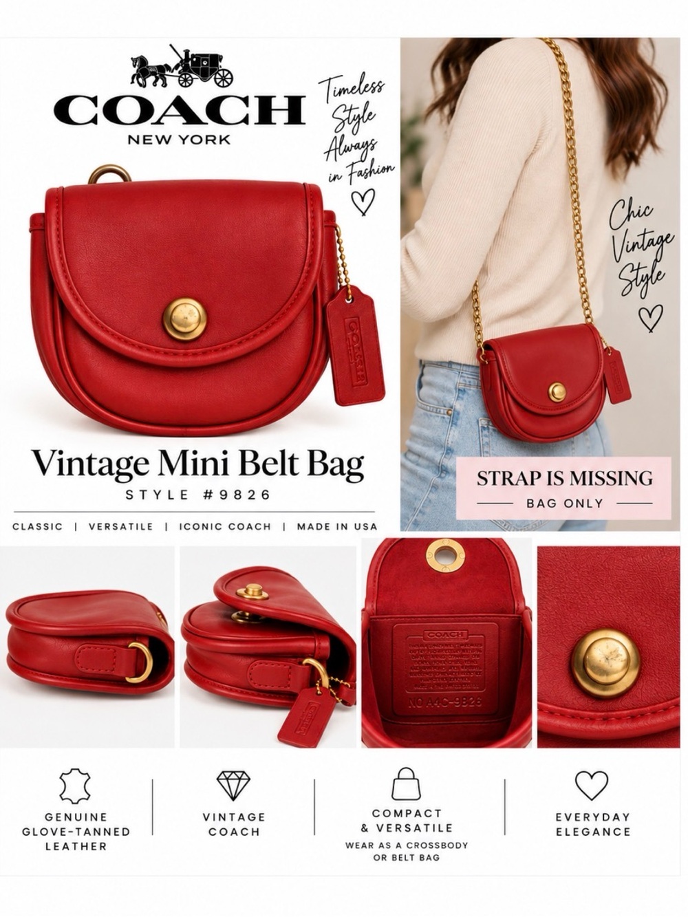 Coach Red Vintage Mini Belt Bag with Gold Hardware